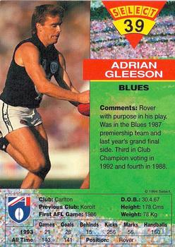 1994 Select AFL #39 Adrian Gleeson Back